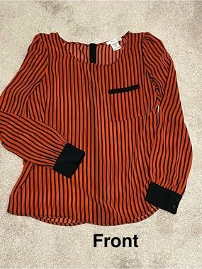 Women's Red and Black Striped Blouse - Chestnut & Black